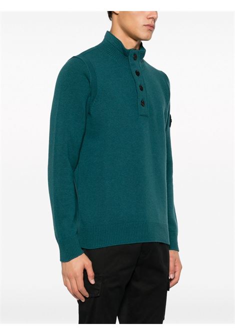 Maglia in misto lana verde acqua con bordo a costine e bottoni STONE ISLAND | 7915540A3V0057